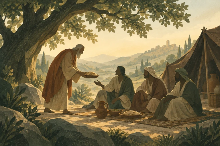 Abraham welcomes three visitors